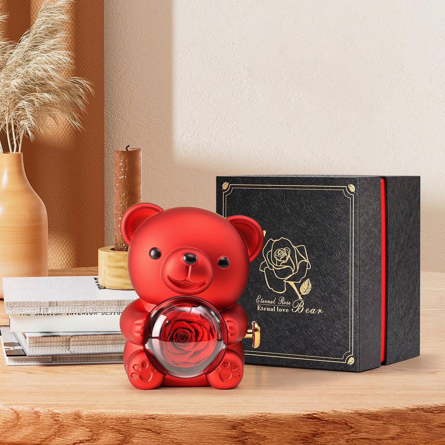 Romantic Teddy Bear with Preserved Rose