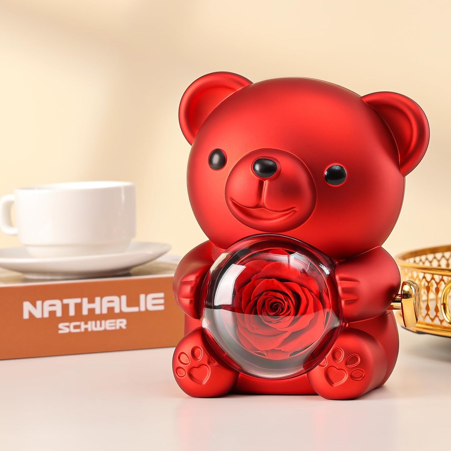 Romantic Teddy Bear with Preserved Rose