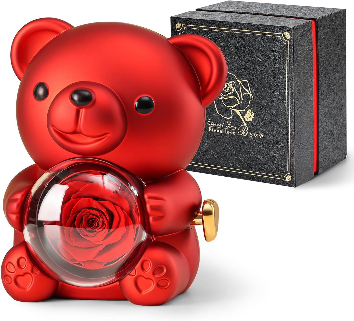 Romantic Teddy Bear with Preserved Rose