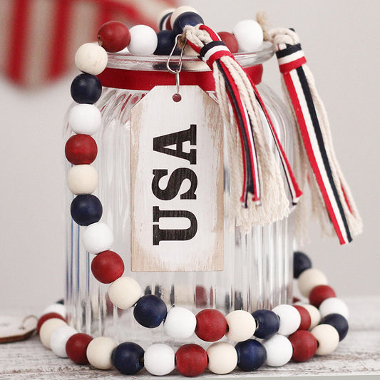 Independence Day Decoration-Letter wood bead tassel pendant